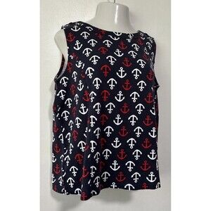 Rafaella Top Plus 2X Pullover Round Neck Sleeveless 100% Cotton Nautical Sailing